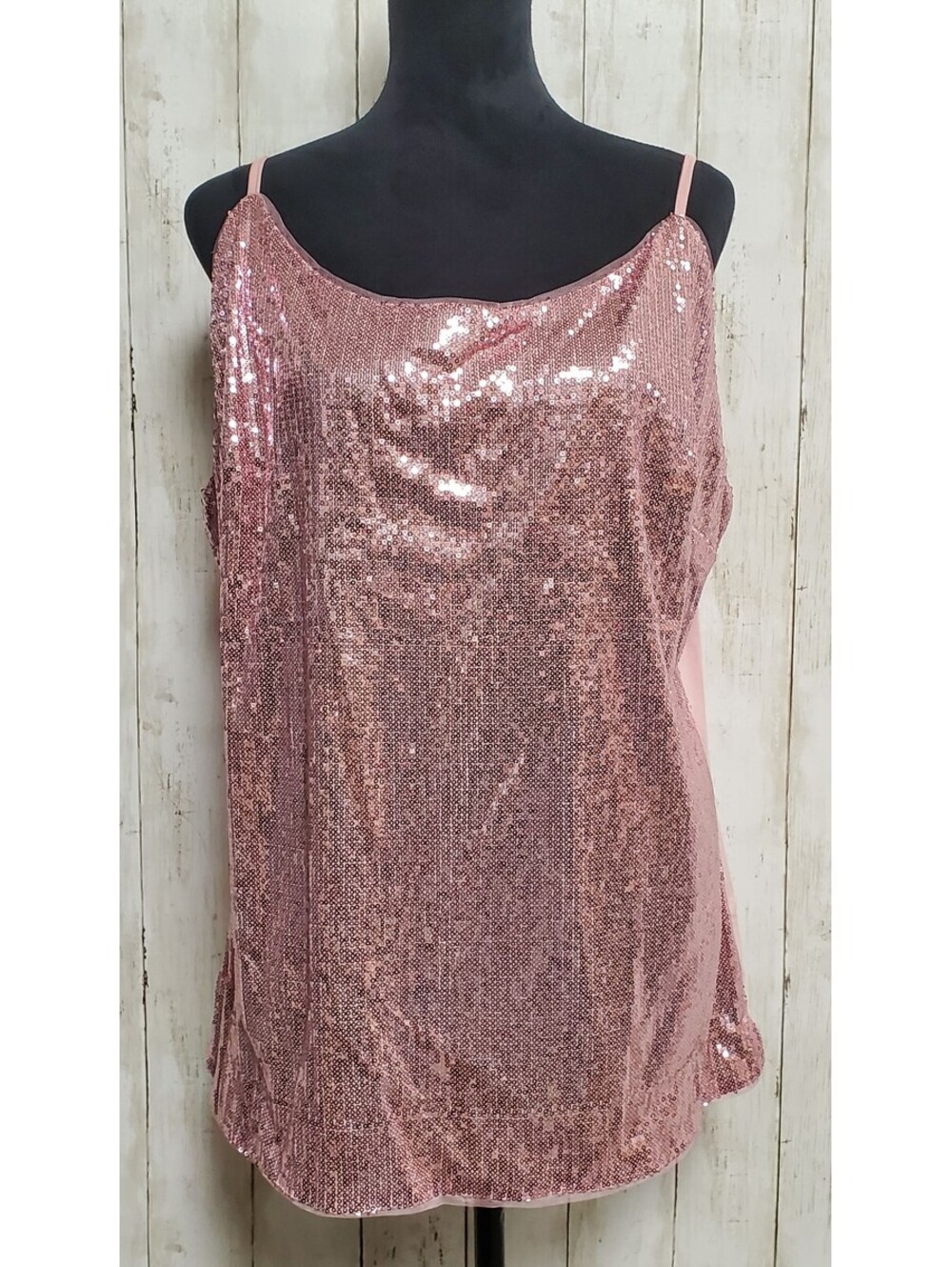 Hanna Nikole Plus Size Pink Sequin Cami Tank Top Sparkly Shimmer Holiday